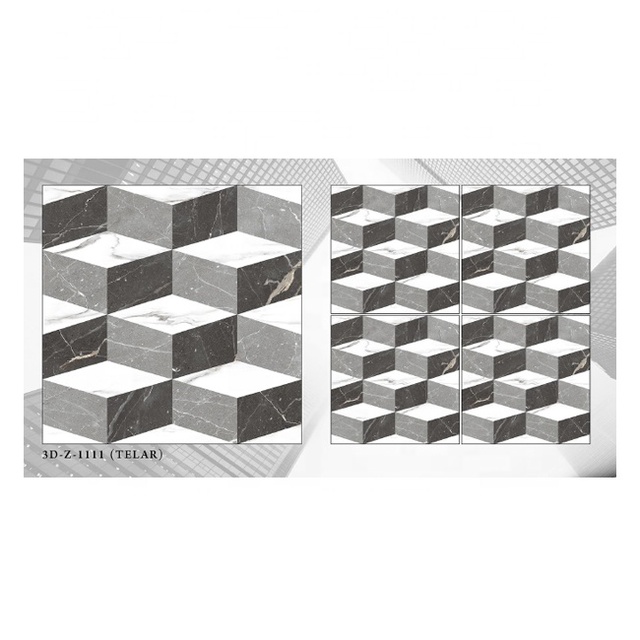 Modern 3D Cube Pattern Digital Vitrified Porcelain Tiles White Grey GVT/PGVT/DGVT Low MOQ for Huge Demand for Floor and Wall