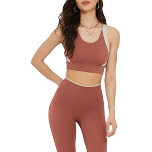 Sujetador deportivo de cuello cuadrado sin costuras para niña, conjunto de pantalones de dos piezas, sujetador de Yoga suave con sensación desnuda, mallas, ropa deportiva para mujer - Product Image 4