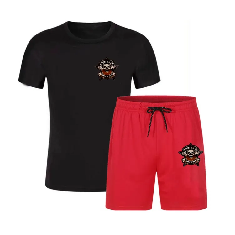 High quality custom men short sleeve summer tracksuit brand beach wear two piece pants set T shirt with shorts twin sets