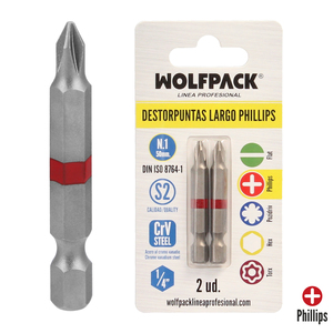 Destorpuntas Largos Phillips N. 1 (2 Pezzi) Acciaio S2 al Cromo Vanadio - Product Image 1