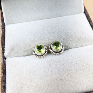 925 argent Sterling péridot naturel rond pierres précieuses boucles d'oreilles concepteur pince réglage plaqué or bijoux fins pour les femmes - Product Image 3