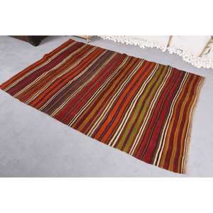 Tapis Kilim Vintage 4.1 X 6.6ft Rouge Orange Boho Plat Tissage Jacquard Jute Tapis Latex Support Patchwork Couloir Rectangle Design - Product Image 2