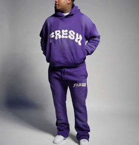 Survêtement personnalisé lourd évasé délavé à l'acide ensemble de survêtement en polaire d'hiver avec impression bouffante sweat à capuche vieilli et pantalon de survêtement - Product Image 6