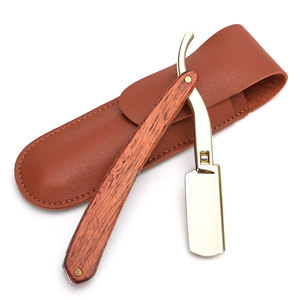 เครื่องโกนหนวดแบบแมนนวลพร้อมกระเป๋าหนัง PU ที่โกนหนวดด้ามจับทำจากไม้สแตนเลส - Product Image 2