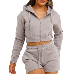 Wholesale Womens Cropped Hoodie Sweatshirt Blank Pullover Hooded <b>Top</b> Custom Print OEM Supplier - Product Image 1