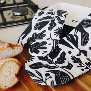 Manoplas de horno de lino y algodón con estampado de bloques florales Guantes de cocina protectores aislados con manoplas de horno resistentes al calor - Product Image 2