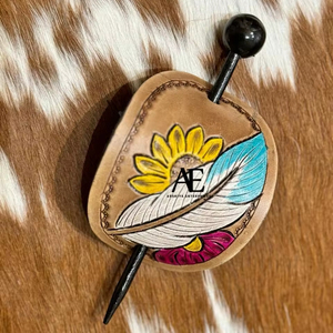 Palillo de pelo Vintage de cuero tallado hecho a mano Real pinzas de pasador de cuero mecanizado de alta calidad para mujer palillo de pelo Floral Multicolor - Product Image 2