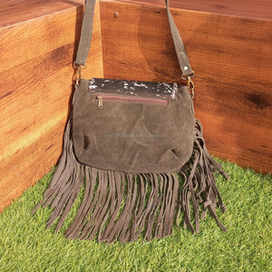 Nuevo pelo occidental en piel oculta cuero flecos diseñador Concho Sling Bag piel metálica gamuza cuero bolsa fiesta desgaste mujeres Sling bolsas - Product Image 5