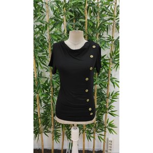 Blusa de viscosa con botones laterales y cuello redondo de manga corta para mujer, 33576 - Product Image 4
