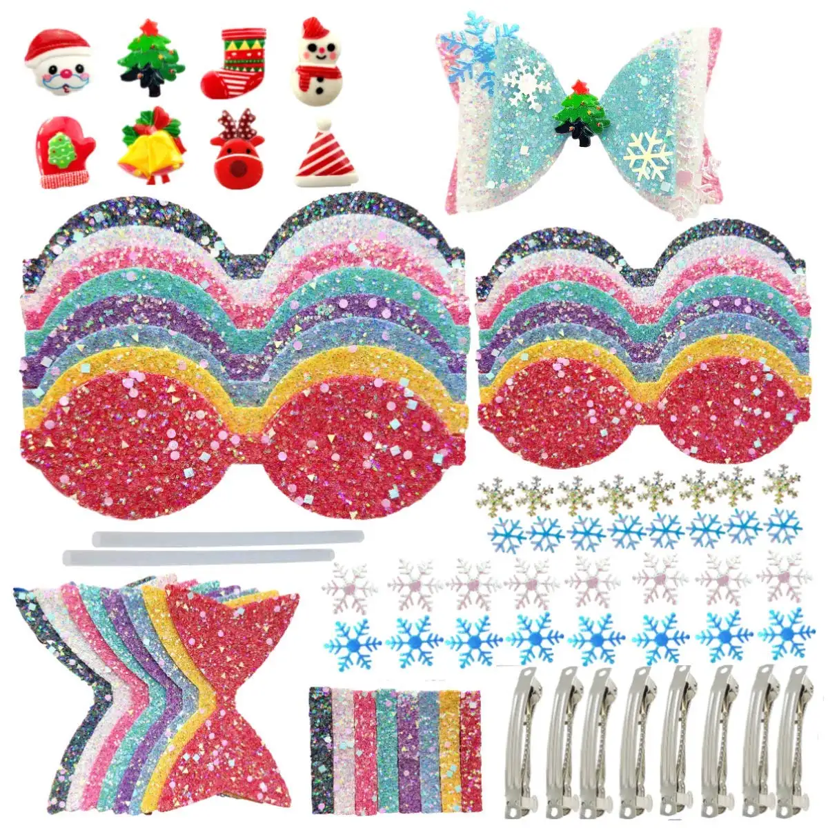 Chunky Glitter EVA DIY Hair Bows Making Kit Alligator Hair Clips for Beginner