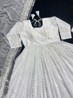 Ensemble Robe, Pantalon et Dupatta en Tissu Faux Georgette Brodé à Manches Longues, Tenue de Fête de Haute Qualité pour 4 Saisons