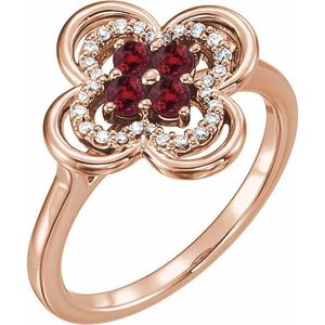 Anillo Clover Dainty de Oro de 10k con Incrustaciones de Piedras Preciosas en Platino y Rodio, con Turquesa, Rubí, Circonio y Perla como Elementos Principales para Uso Diario - Product Image 1