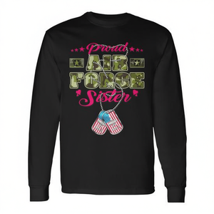 T-shirt militaire à manches longues pour frères et sœurs, motif camouflage Air Force, drapeau américain, plaque d'identification militaire, T-shirt promotionnel fièrement porté - Product Image 2