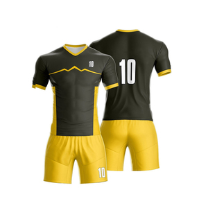 Conjunto de Camiseta de Fútbol Negra y Amarilla para Hombre, Estampado por Transferencia Térmica, Cuello en V, Manga Corta, Uniforme Ajustado para Todas las Temporadas, Diseño de Leopardo - Product Image 1