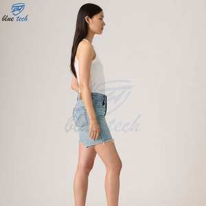 Shorts Vaqueros Cargo de Mezclilla Lavada Transpirable de Cintura Alta para Mujer, Logotipo Personalizado y Diseño Impreso, Suministro al por Mayor para Verano - Product Image 4