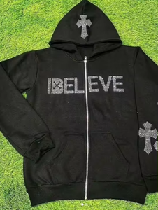 Sudaderas con capucha de algodón y poliéster de gran tamaño para hombre, sudadera con cremallera de cara completa con forro de seda y capucha interior - Product Image 2