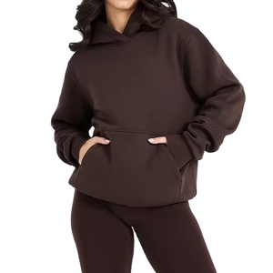 Pull-over épais en molleton de coton avec logo personnalisé Sweat-shirt uni vierge surdimensionné pour femmes Sweat-shirt à capuche décontracté avec poches - Product Image 1