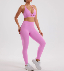 Ensemble d'entraînement pour femmes soutien-gorge de sport et leggings taille haute assortis vêtements de sport Yoga Fitness 2 pièces vente en gros - Product Image 2