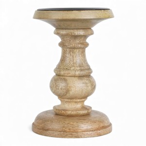 Portavelas Clásico de Madera Tallada con Acabado Natural Liso para una Decoración Atemporal - Product Image 2