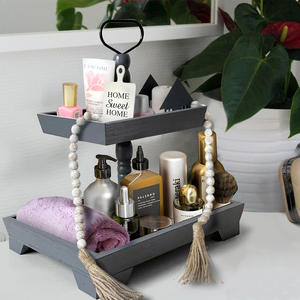 Plateau en bois à 2 niveaux support de décor de ferme avec poignée nourriture Fruits Cupcakes affichage plateau de service rustique à plusieurs niveaux pour un usage domestique - Product Image 6