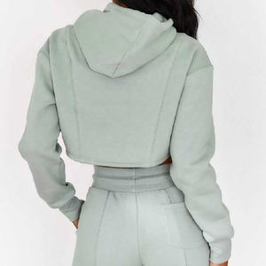 Custom logo Design Print High Quality Cropped Hoodie Wholesale Embossed Puff Print Crop Top cotton blended Women <b>Hoodies</b> - Product Image 5