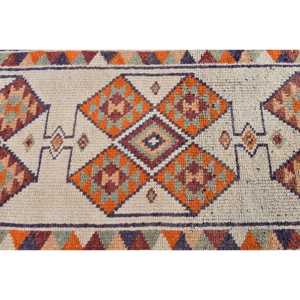 Vintage Turkish <b>Runner</b> <b>Rug</b> 2.8x12.5 ft Orange Ombr Wool Patchwork with Latex Backing Eco-Friendly Traditional <b>Rug</b> - Product Image 5