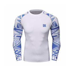 2025 superventas hombres largo gimnasio compresión tejido Atlético Fitness Jogging deporte Top único sólido estampado patrón Digital - Product Image 1