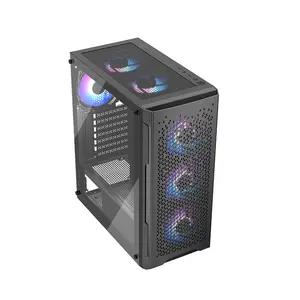 ATX Full Tower Gaming Computer Case Glass Mesh Hollow Iron Panel Design Gaming Computer Case Desk