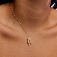 Collier minimaliste chrétien en argent sterling 925 plaqué or 14 carats avec pendentif branche d'olivier, symbole de paix, breloque feuille – Idéal comme cadeau