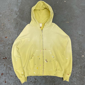 Sudadera con capucha OEM para hombre, estilo urbano, 500 g/m², de gran tamaño, rosa, con lavado ácido, vintage, rasgada, con agujeros y cremallera. - Product Image 6