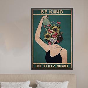 Toile imprimée : Décoration florale élégante sur le thème de la santé mentale, TOILE ENCADRÉE NOIRE - Product Image 1