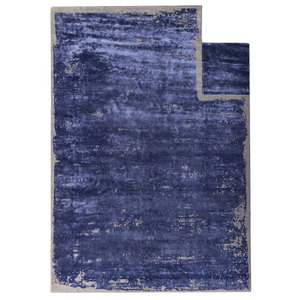 Alfombra de Lana y Seda de Bambú Anudada a Mano Kavi Azul, Colección Teoría del Caos-Esk-316, Alfombra Abstracta para Sala de Estar, Rectangular de 10 mm para Pasillo - Product Image 1