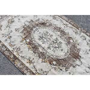 พรมตุรกีวินเทจขนแกะสีเบจสีน้ำตาลขนาด5.3x9.6ฟุตถักทอแบบแบนพร้อมลวดลายเย็บปะติดปะต่อกันสำหรับห้องนั่งเล่นตกแต่งห้องโถง - Product Image 5