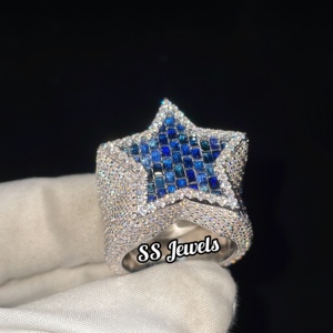 Anillo de Estrella de Lujo con Diamantes Cultivados en Laboratorio VVS, Estilo Hip Hop, Personalizado, Chapado en Oro sobre Plata de Ley 925, Corte Baguette, para Hombre y Mujer - Product Image 1