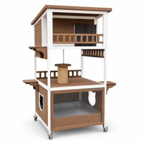 Enclos pour chat en bois à trois niveaux pour l'extérieur avec poteaux à gratter en sisal, condo mobile pour chat, maison pour animaux de compagnie pour patio
