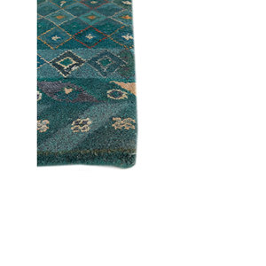 Tapis Manchaha bleu noué à la main en laine et soie de bambou, épaisseur 10 mm, motif géométrique abstrait, rectangulaire, pour couloir et maison, modèle Les-821 - Product Image 4