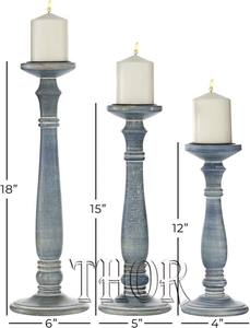 Bougeoirs en bois, grands bougeoirs en bois, colonnes arrondies et tournées, Style campagnard, inactif, rustique, Style ferme, ensemble de 3 - Product Image 3