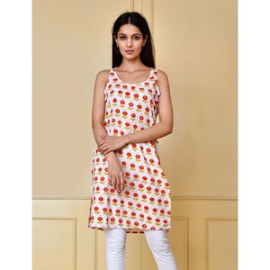 Top Corto sin Mangas de Algodón con Estampado Floral Blanco y Rojo - Product Image 1