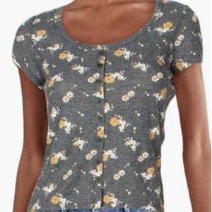 T-shirt Waffle Oversize Crave Fame Junior con Bottoni Frontali Traspirante Grigio - Product Image 3