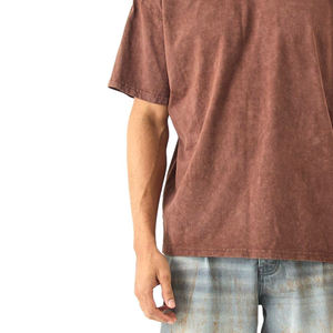 Camiseta de algodón de peso pesado Vintage de gran tamaño para hombre, patrón sólido de lavado ácido personalizado de alta calidad, directo del fabricante - Product Image 4