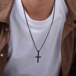 Collar con Colgante de Cruz de Superficie Arenosa, Simple y Moderno, Chapado en Oro, de Acero Inoxidable, para Hombre, Joyería Hip Hop - Product Image 1