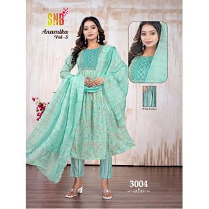 Parapluie de concepteur indien coupé avec broderie travail feuille de capsule lourde imprimé haut bas avec Chanderi Dupatta par exportation - Product Image 1