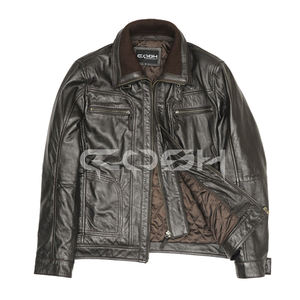 Fabricante de Chaquetas de Cuero Genuino Color Marrón Oscuro para Hombre, OEM ODM |   Chaqueta Bomber COSH para Motociclistas con Múltiples Bolsillos - Product Image 4