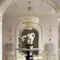 Suspension à fleurs rondes en fer forgé américain nordique simple pour hôtel salon chambre à coucher lampe suspendue lustre à LED