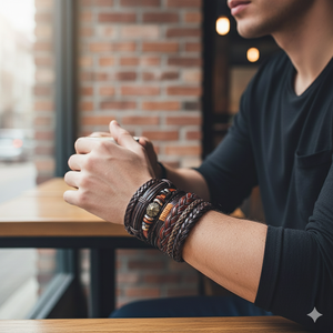 Vintage Gothic Ethnic Unisex Adjustable Braided Beaded <b>Wristband</b> Multi-Layer Genuine Leather Bracelet Orthodox Hexagon Shape - Product Image 3