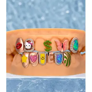 Grilles dentaires personnalisées unisexes, couleur pleine, écran large, personnalisables, argent 925, fermoir sécurisé, protection faciale, diamants taille émeraude VVS - Product Image 1