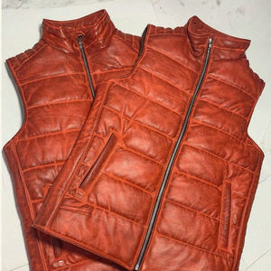 <b>Men</b> <b>Leather</b> <b>Waistcoat</b> Genuine <b>Leather</b> Winter Gilet Zipper O-Neck Fashion Streetwear OEM Wholesale - Product Image 3