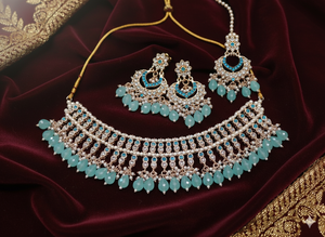 Most Trendy Ethnic <b>Indian</b> Wedding Engagement CZ Stone Studded Pearl Work Choker Necklace <b>Set</b> Earrings Mangtika <b>Set</b> - Product Image 6