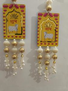 Hecho a mano Shubh Labh vaca pared colgante Festival indio decoración puerta de entrada Toran Diwali Puja decoración Laxmi Ganesh bendición - Product Image 5