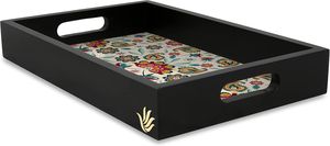 Bandeja redonda de MDF pintada a mano de estilo Vintage, Material de latón y vidrio para el hogar y la cocina, Plato decorativo para servir de HF CRAFTS - Product Image 2